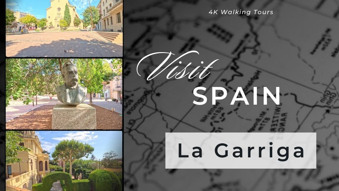 Feria de Navidad del Barri de Dalt con plaza adoquinada, busto conmemorativo y jardines recortados en La Garriga
